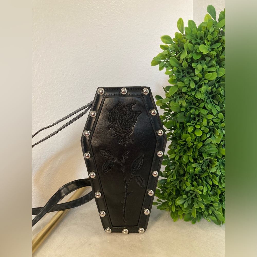 Mini Coffin crossbody bag with embroidered Rose